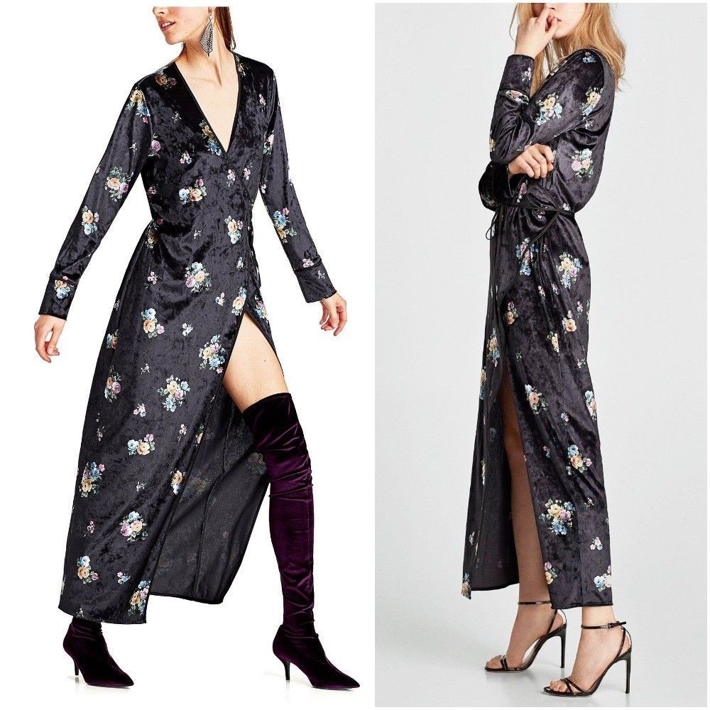 - Zara Black Floral Velvet Wrap Dress
